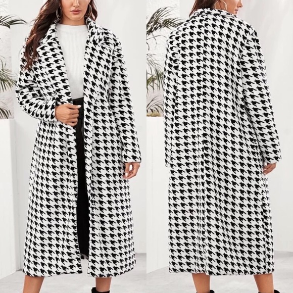 Houndstooth plaid trench peacoat black white - Picture 3 of 5